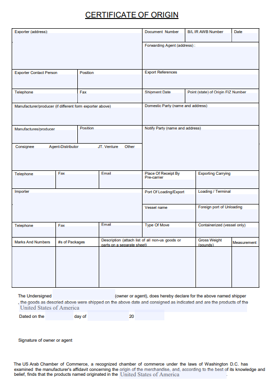 certificate of origin